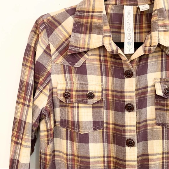 NICK AND MO Brown Plaid Button Up Tunic Shirt - Picture 3 of 6